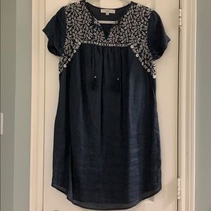 LOFT Embroidered Linen Dress - Petite Medium